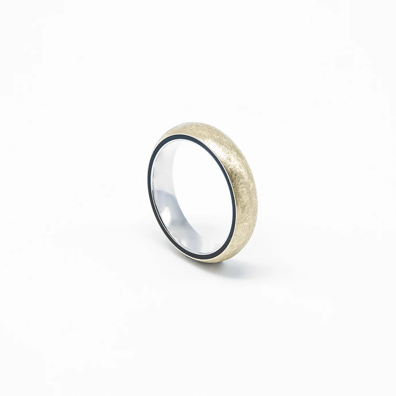 14K 3 layer Diamond Brush Two Tone Yellow and White Enamel Gold Ring