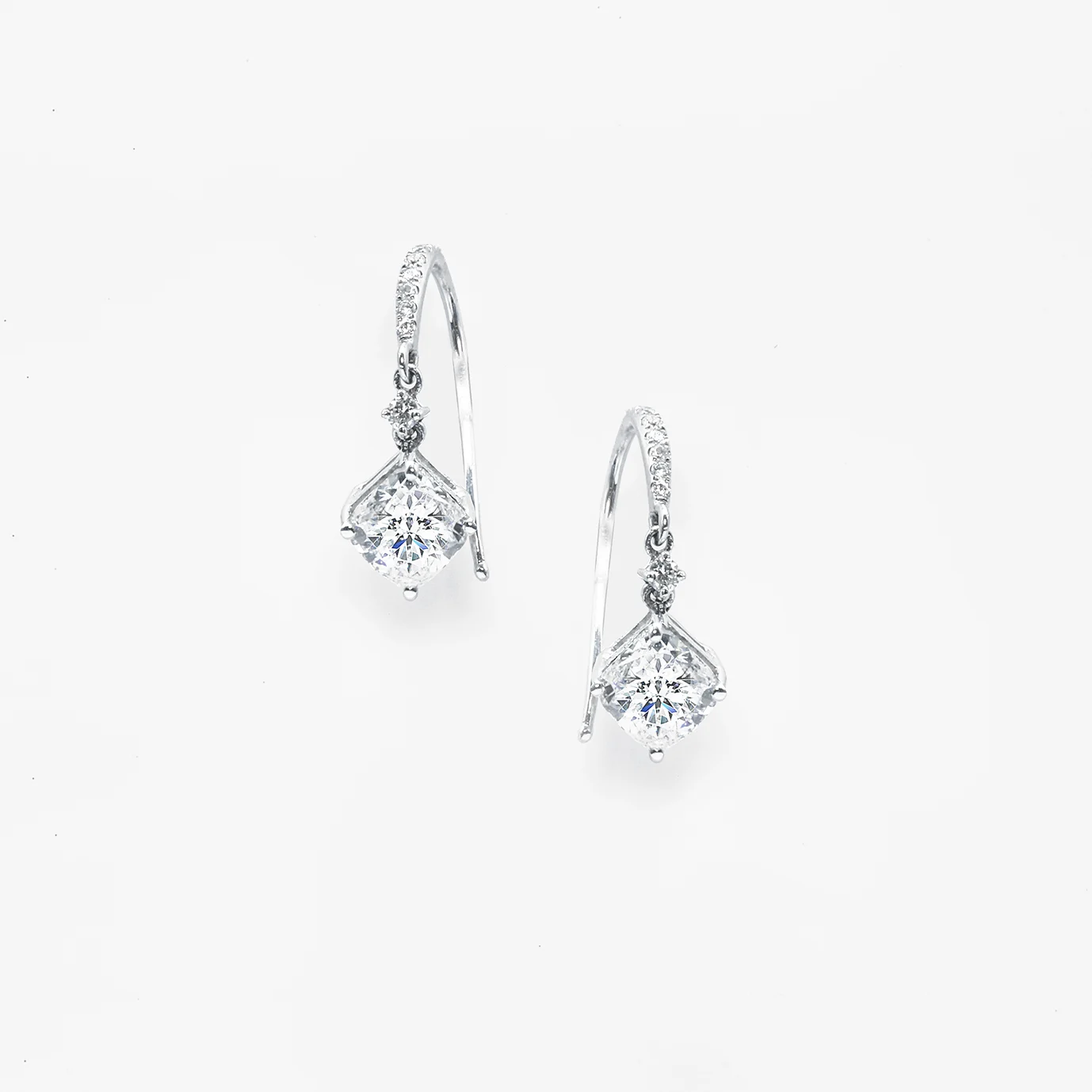 Micro Pavé Bar on Classic Cushion Diamond Earring