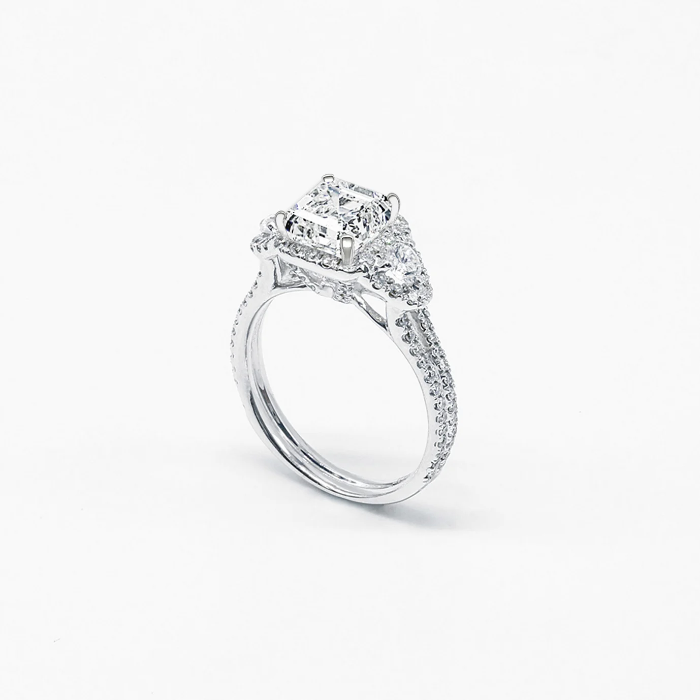Square Trio Wrap Halo Diamond Ring (Setting Only)