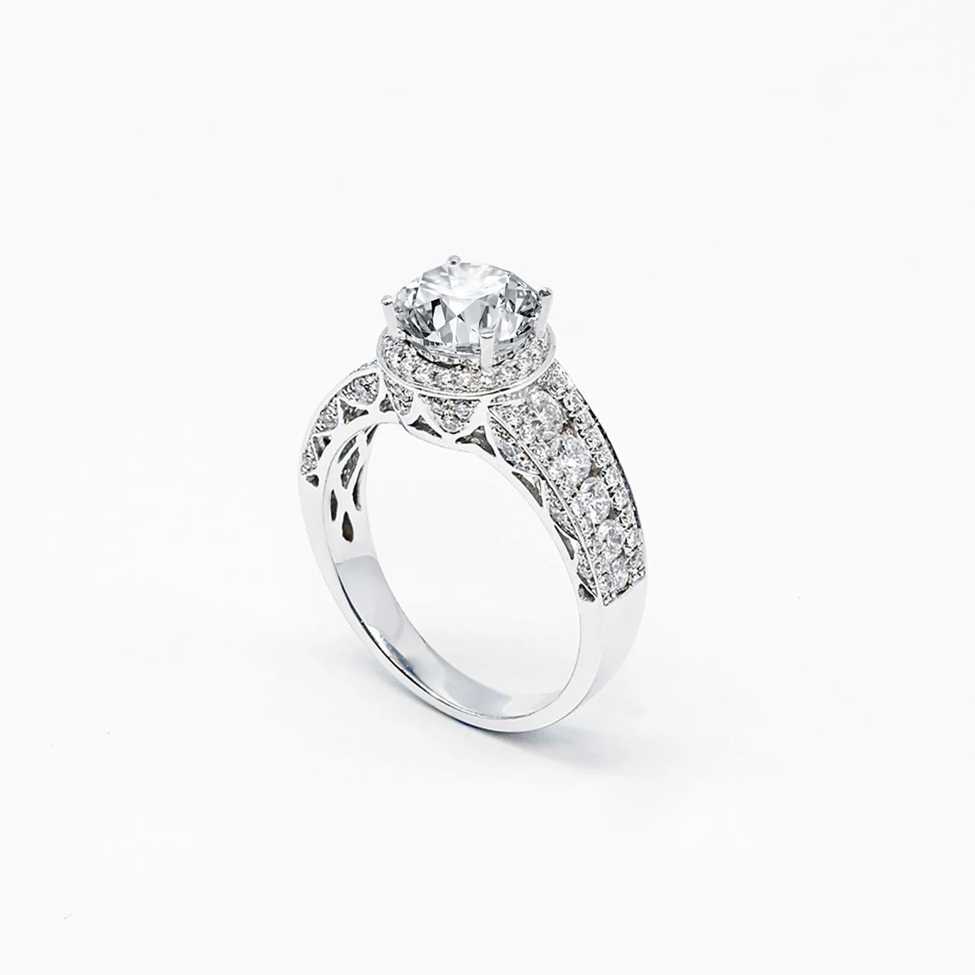 Flush Halo with Extensive Sidestones Diamond Ring (Setting Only)