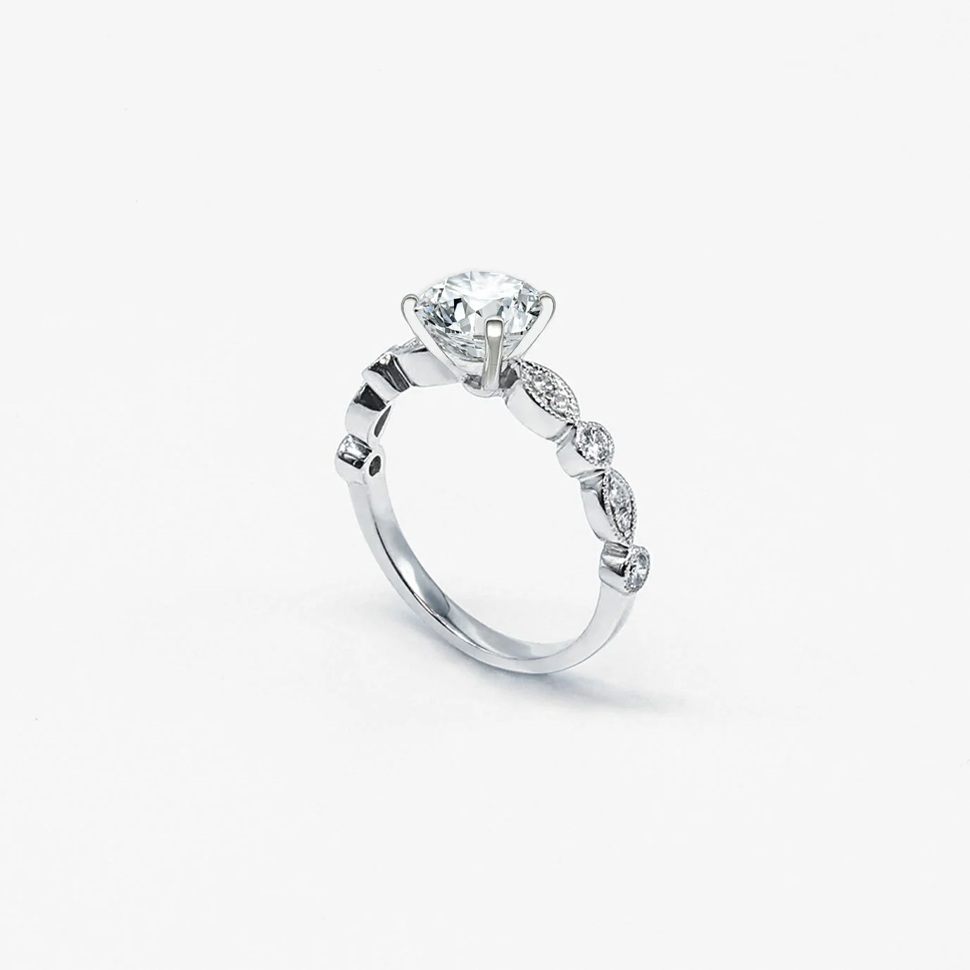 4 Prong Flush Marquise Shaped with Milgrain Natural Diamond Ring (Setting Only)