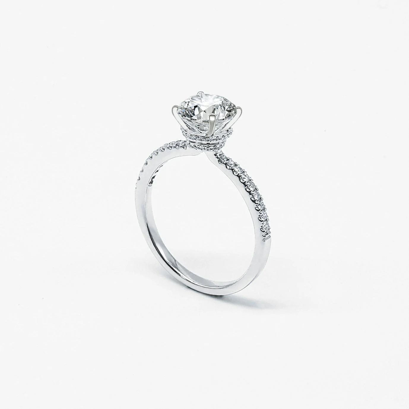 4 Prong Hidden Halo Mirco Pavé Two Levels Natural Diamond Ring (Setting Only)