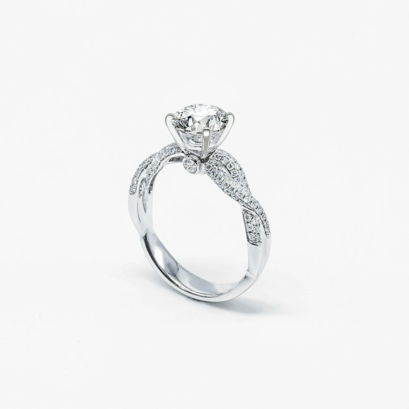 4 Prong Micro Pavé Twist Natural Diamond Ring (Setting Only)