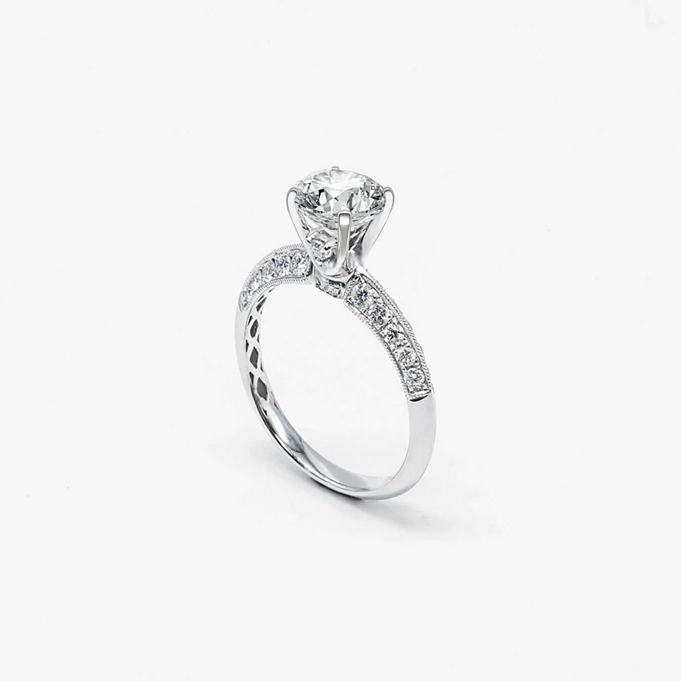 4 Prong Knife Edge Pavé Milgrain Natural Diamond Ring (Setting Only)