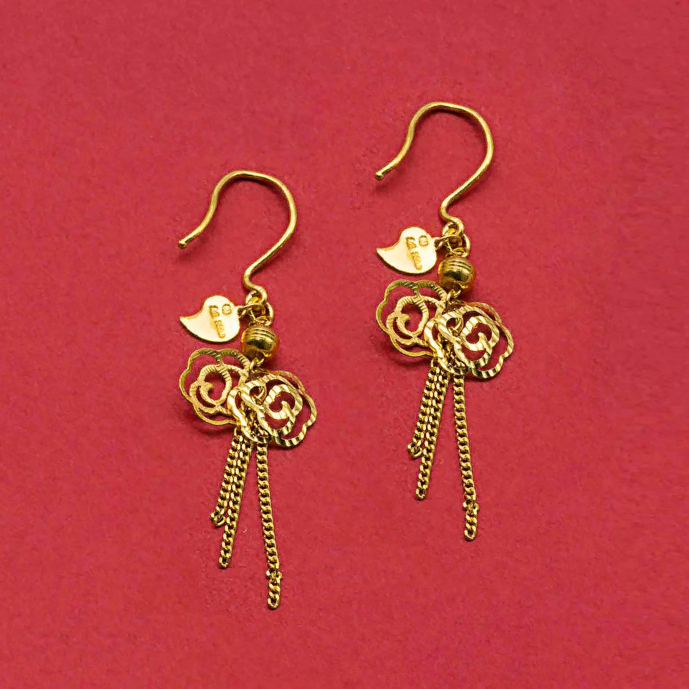 24K Gold Flower Chandelier Earrings