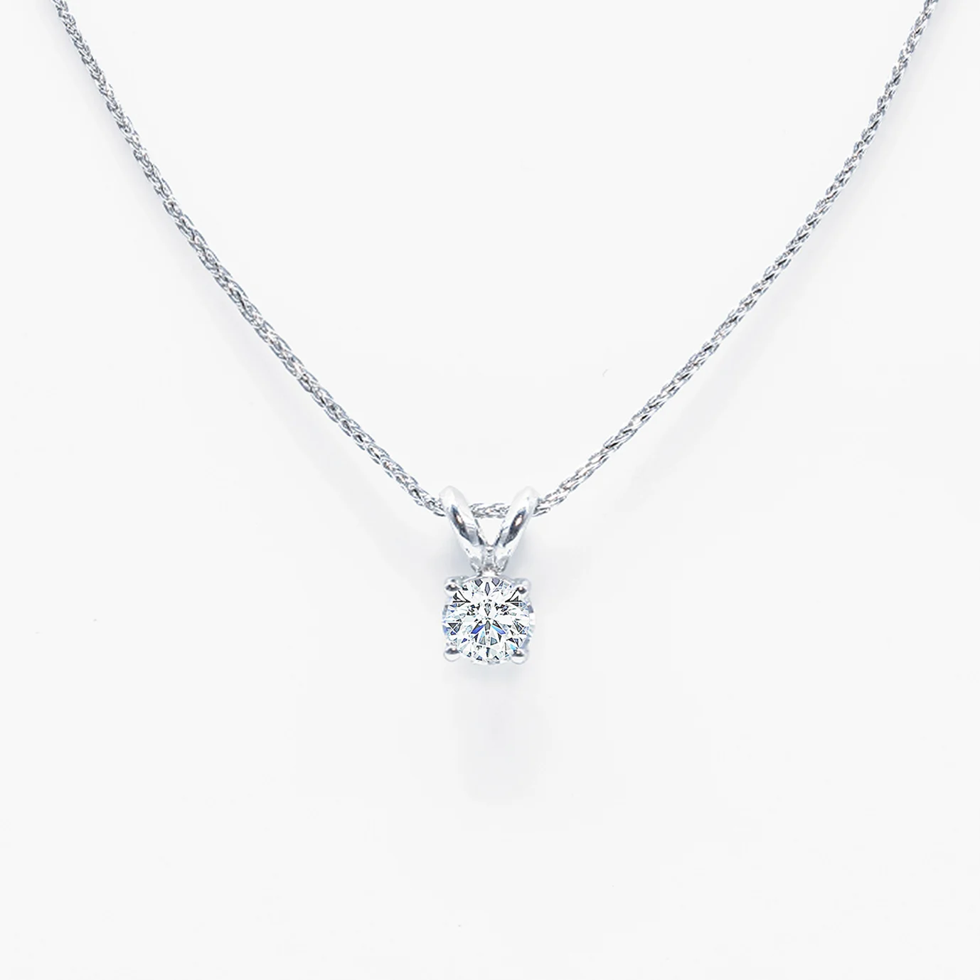 14K White Gold 4 Prong V Shape Diamond Pendant