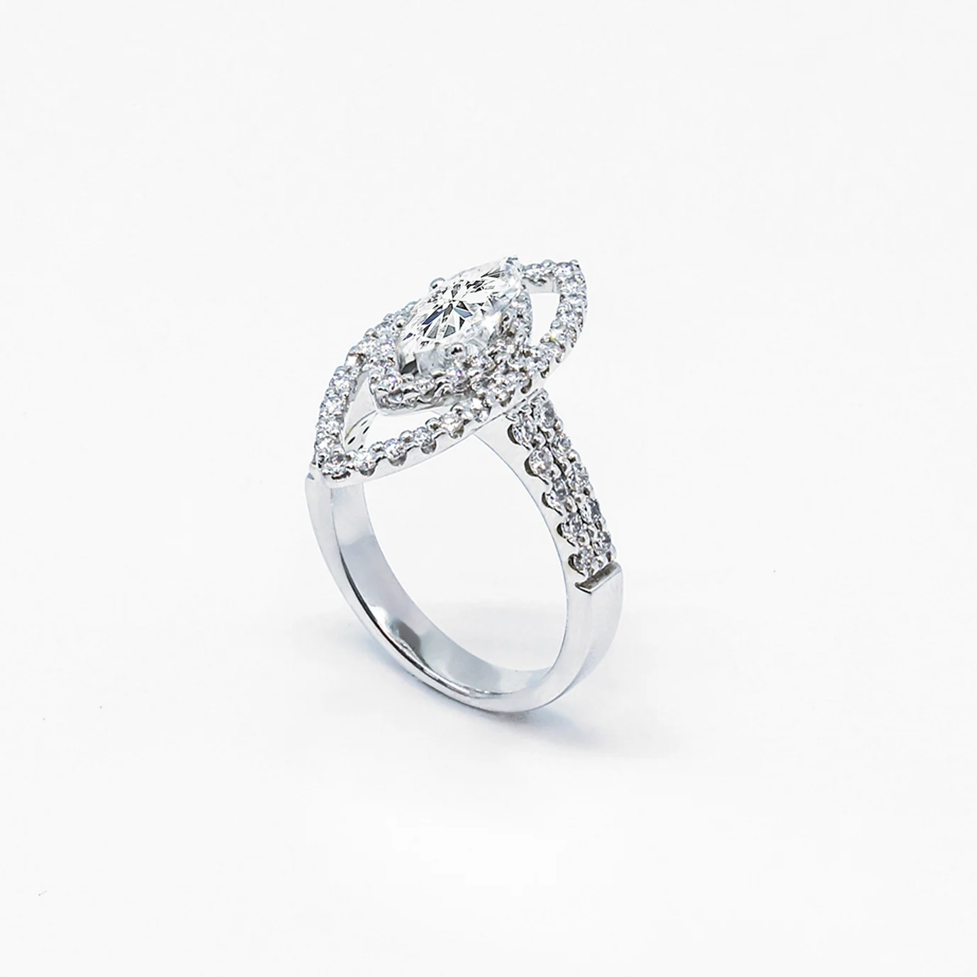 Marquise Shape with Double Halo Natural Diamond Ring (Setting Only)