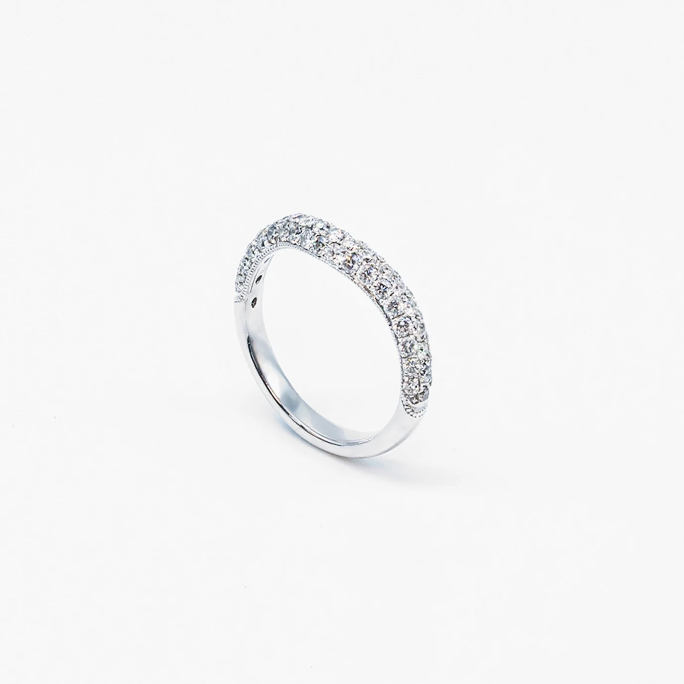 18K White Gold Micro Pavé Mini Dip Natural Diamond Ring