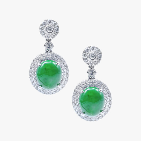 Red Carpet Event Imperial Green Double Halo Jadeite Jade Earrings