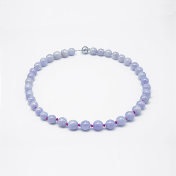 Icy Purple with Ruby Jadeite Jade Pearl Necklace