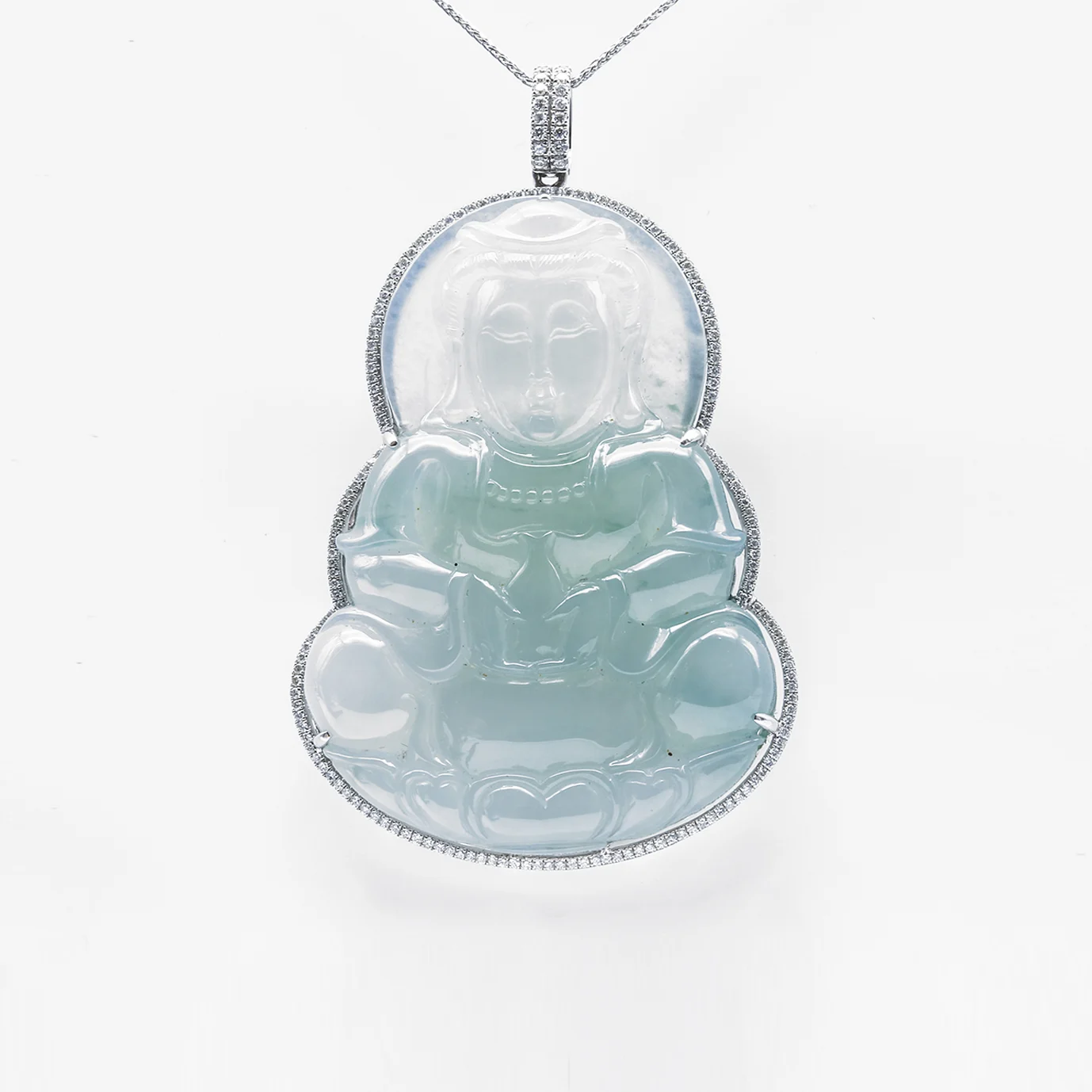 Highly Translucent Quan Yin Jadeite Jade Pendant