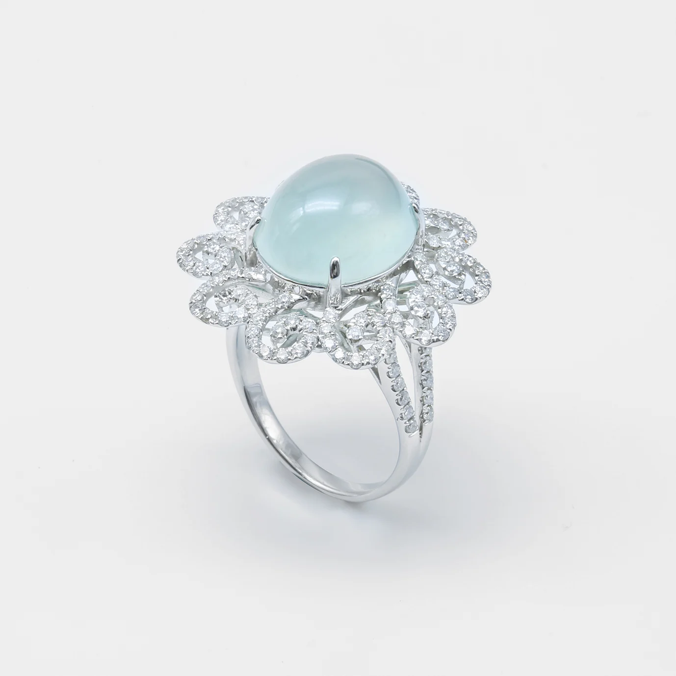 Peacock Icy Cabachon Jadeite Jade Ring