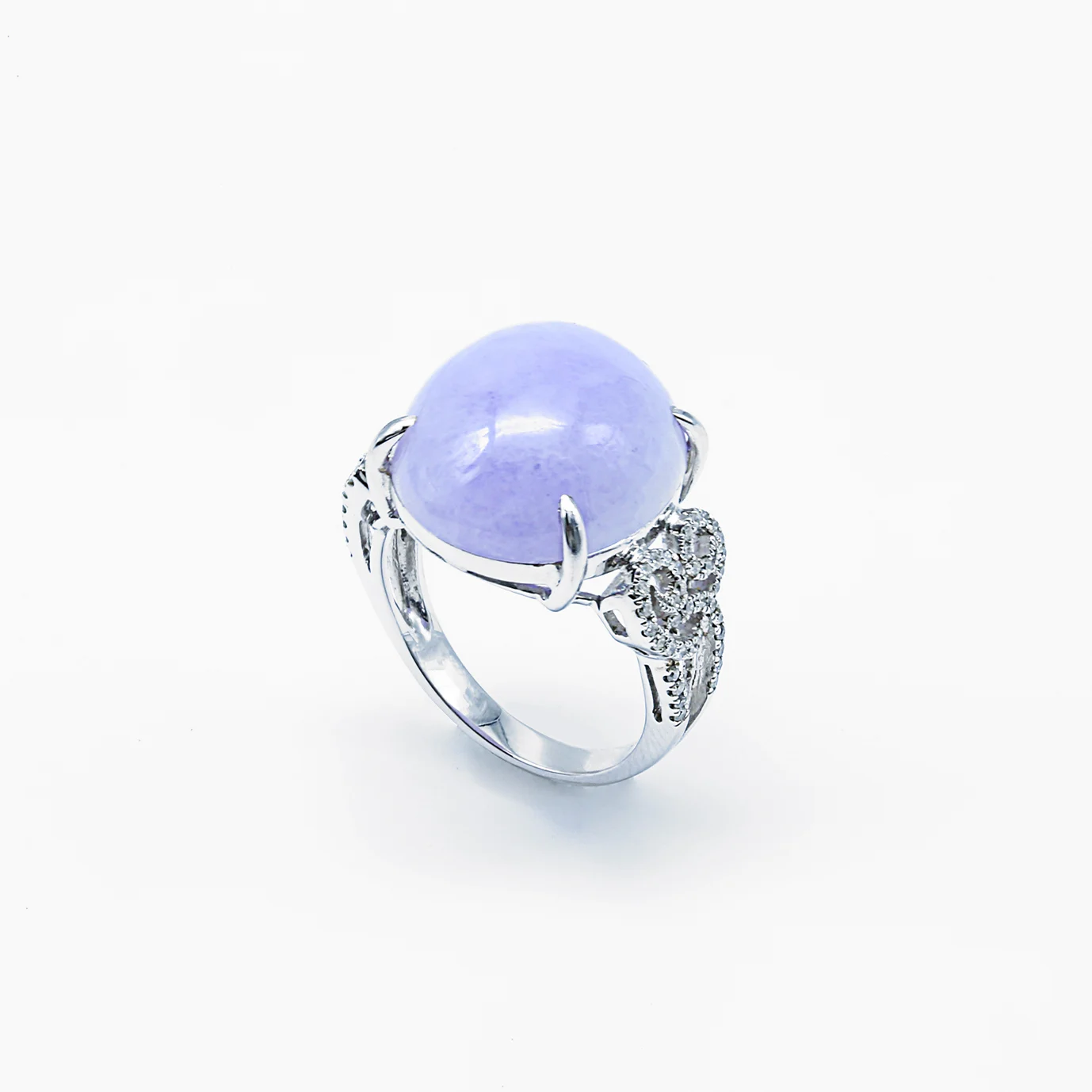 Purple Cabachon with Diamonds Jadeite Jade Ring