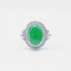 Translucent Green Cabachon with Double Halo Jadeite Jade Ring