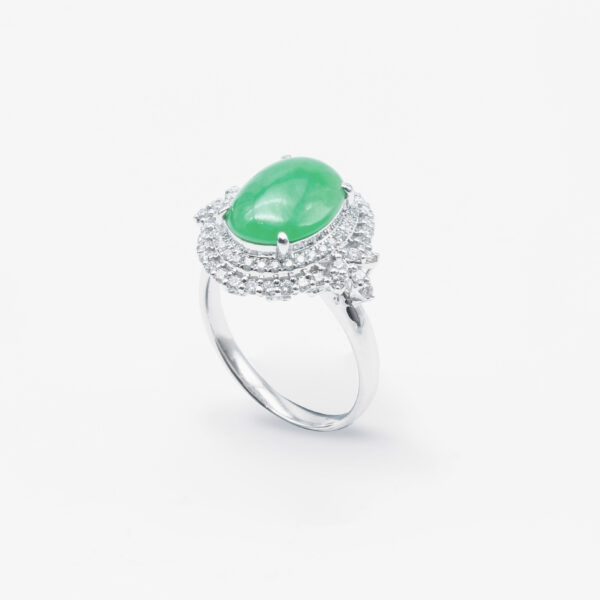 Translucent Green Cabachon with Double Halo Jadeite Jade Ring