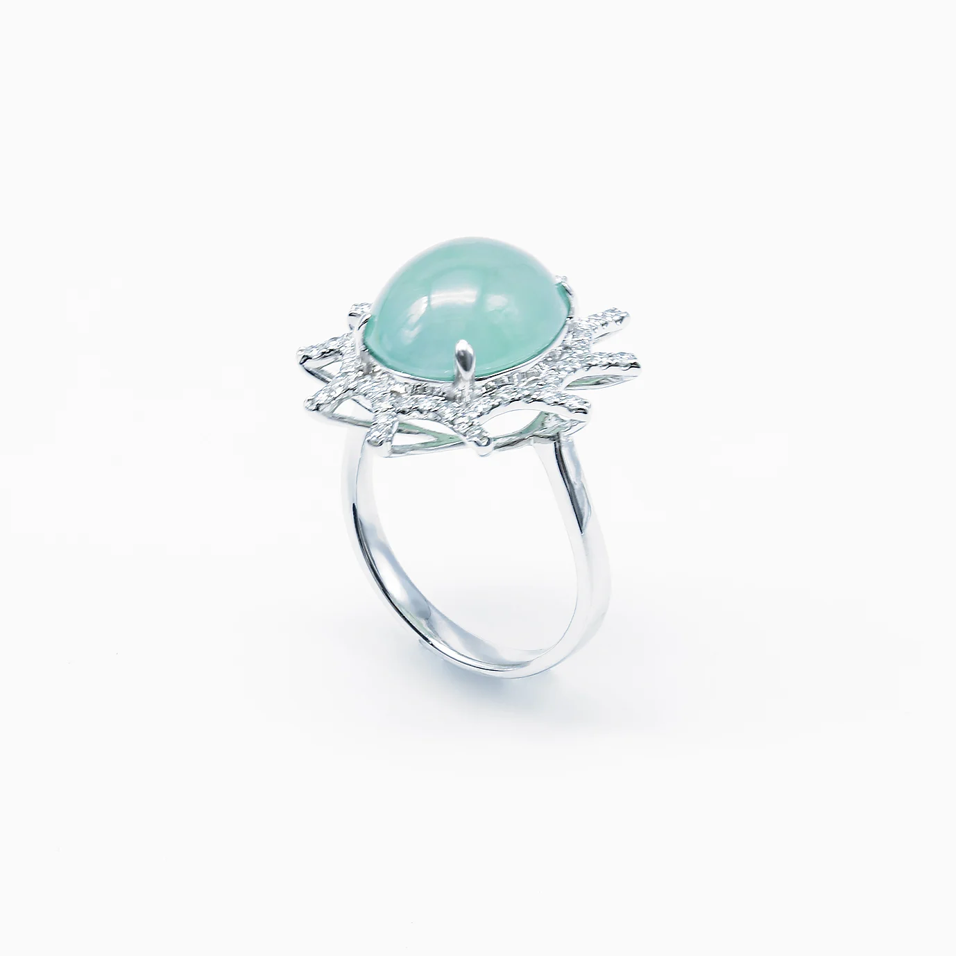 Icy Jadeite Jade Moonphase Ring