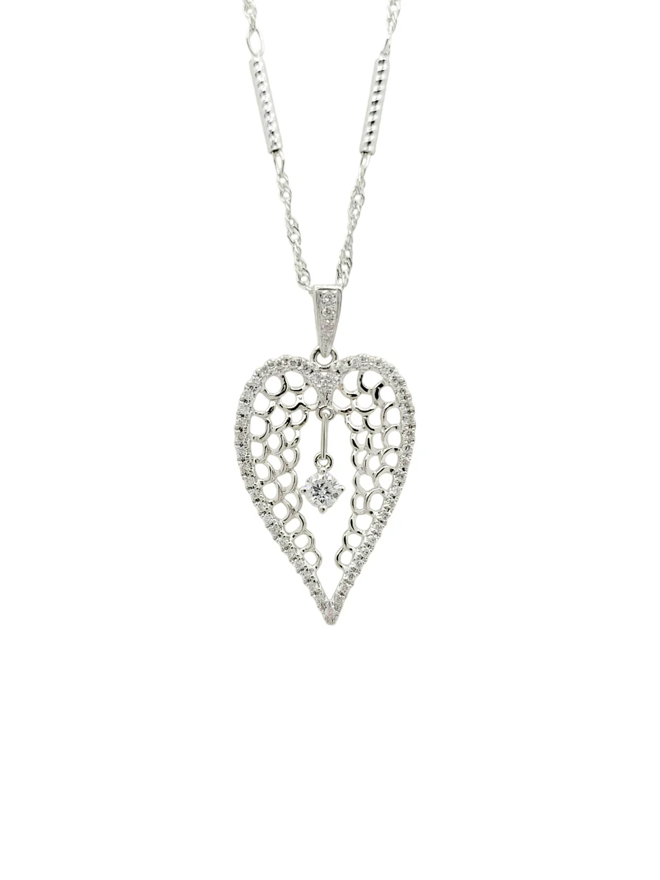 18K White Gold Halo Heart Diamond Pendant