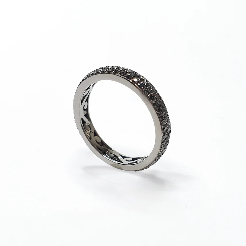 18K Black Gold Eternity Pave Natural Diamond Ring