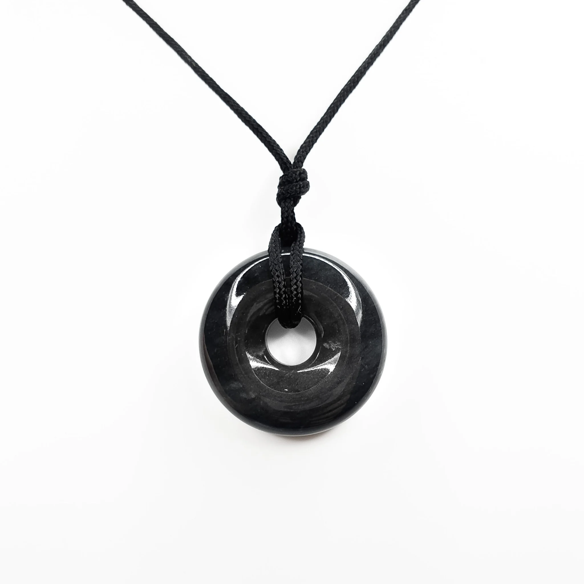 Black Donut Jadeite Jade Pendant (Medium)