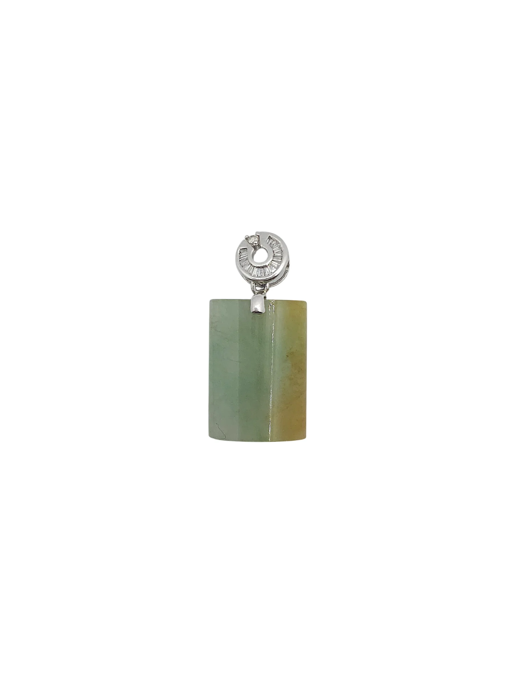18K White Gold Icy Green and Yellow with Diamonds Jadeite Jade Pendant