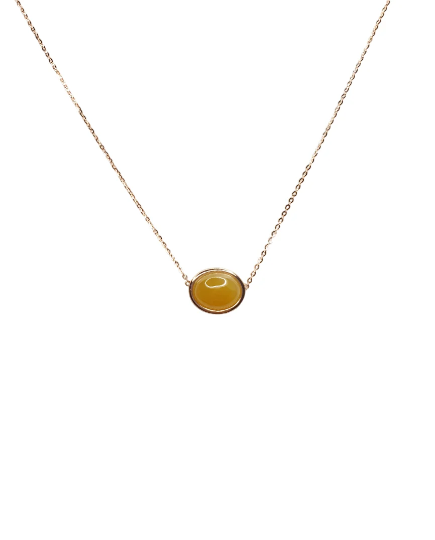18K Rose Gold Yellow Oval Jadeite Jade Necklace (Medium)