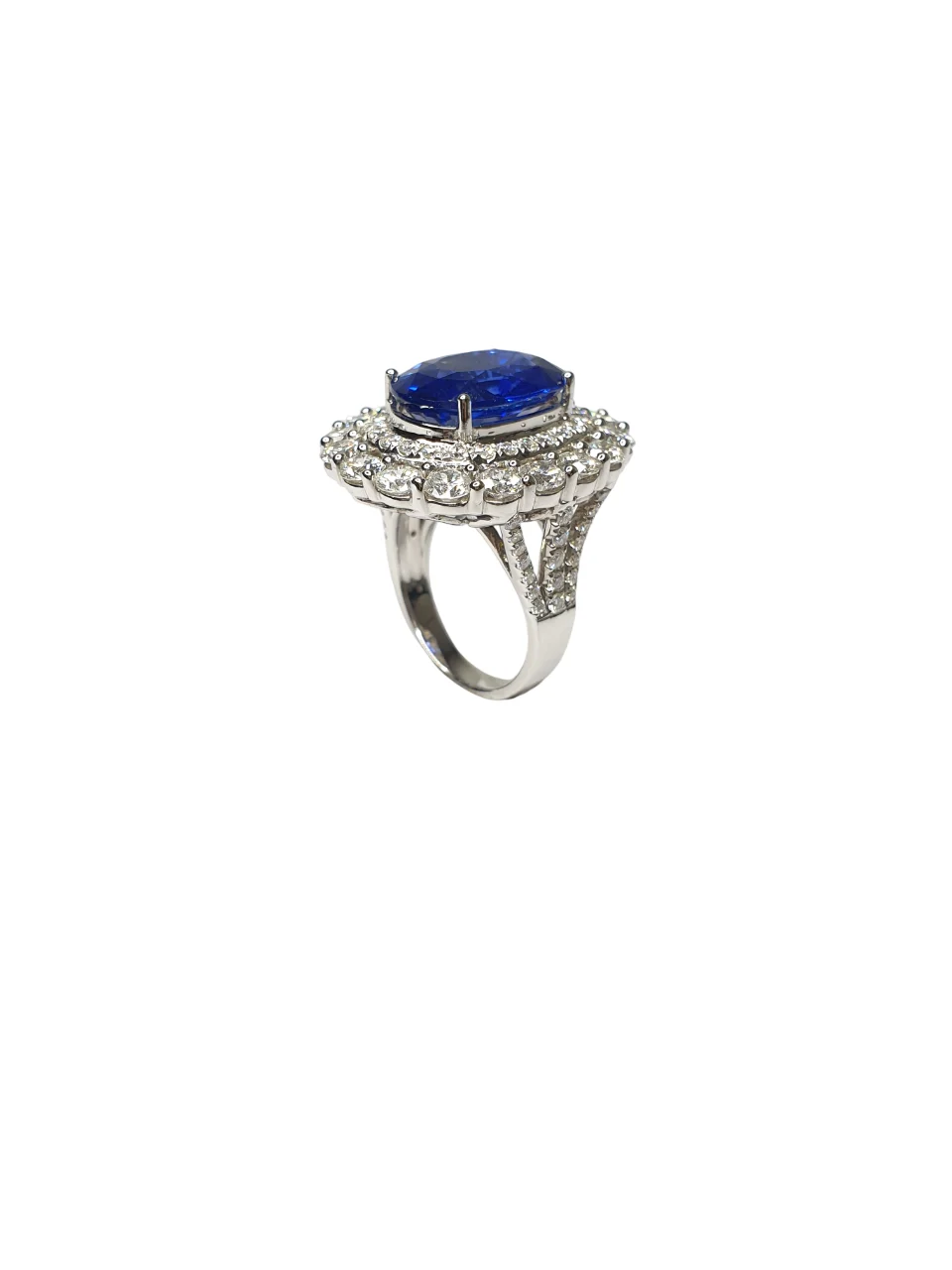 18K White Gold 12.65ct Blue Sapphire Natural Diamond Ring