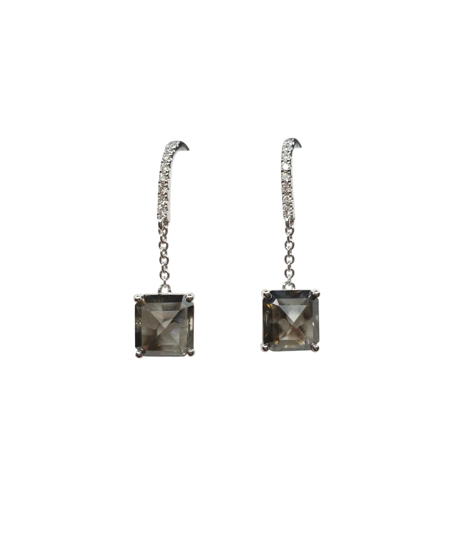 18K White Gold Salt and Pepper Rose Cut Diamond Earrings