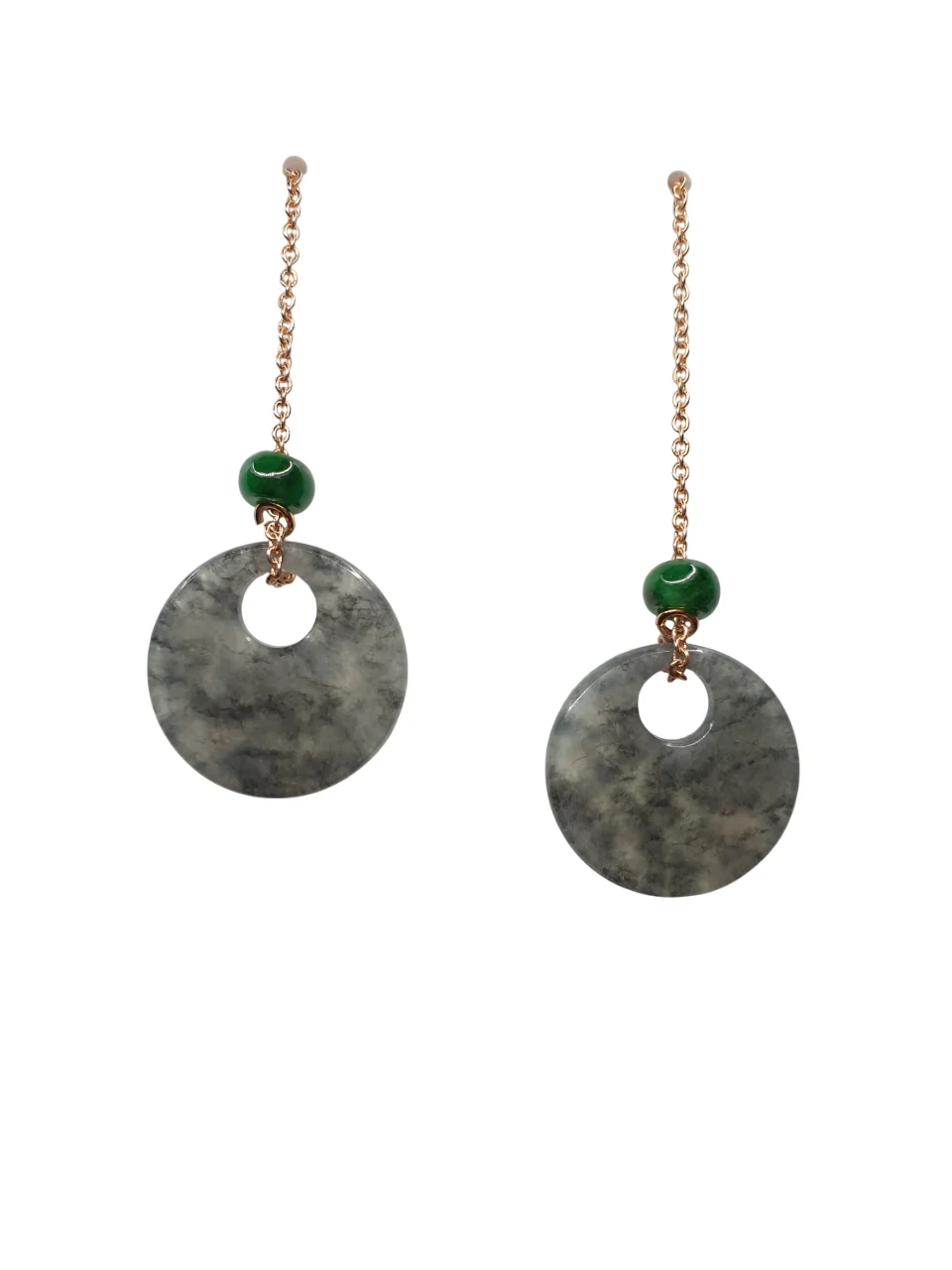 Icy Mottled Black Jadeite Jade Earrings set in Rose Sliver