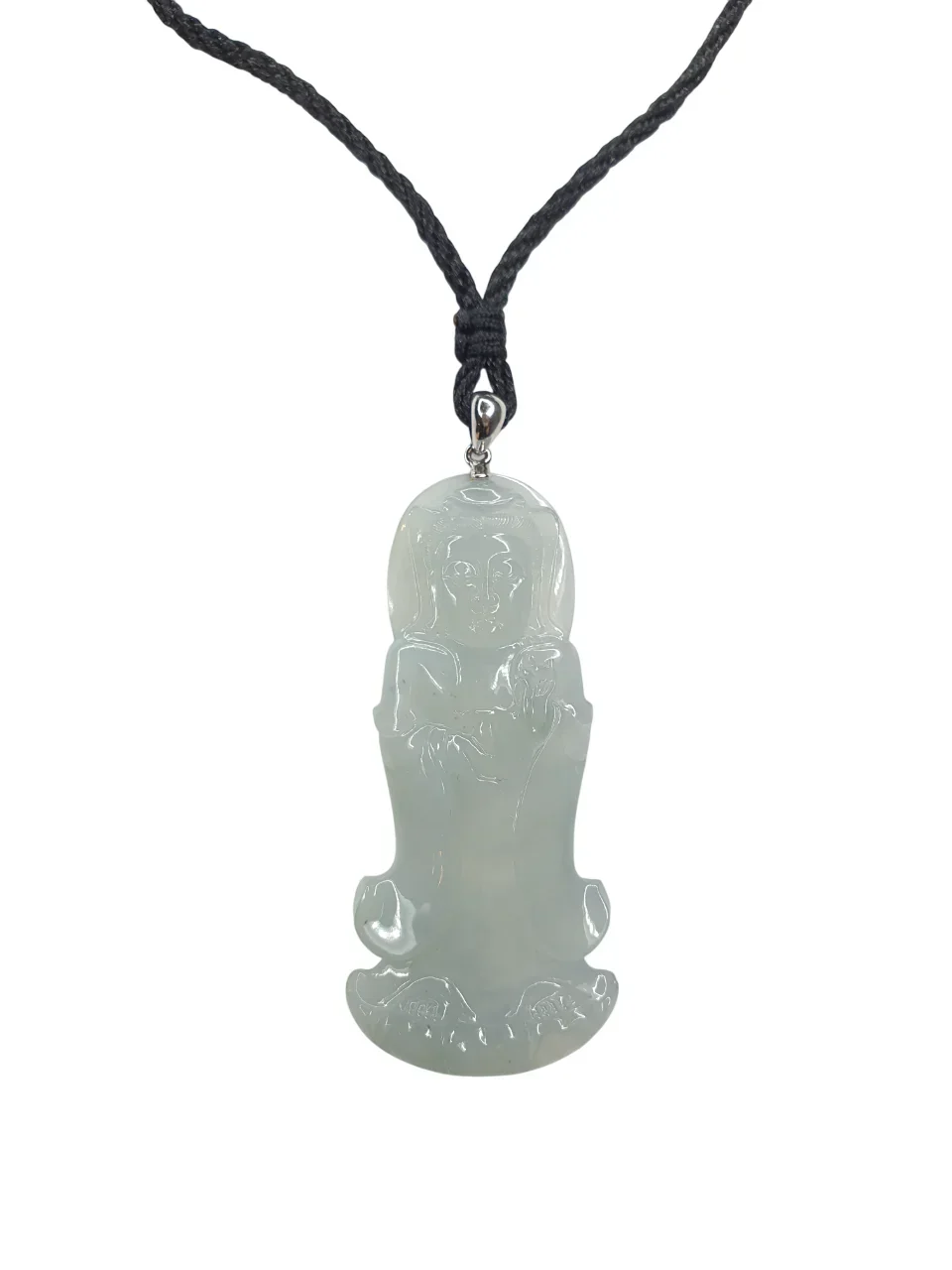 18K White Gold Highly Translucent Quan Yi Jadeite Jade Pendant