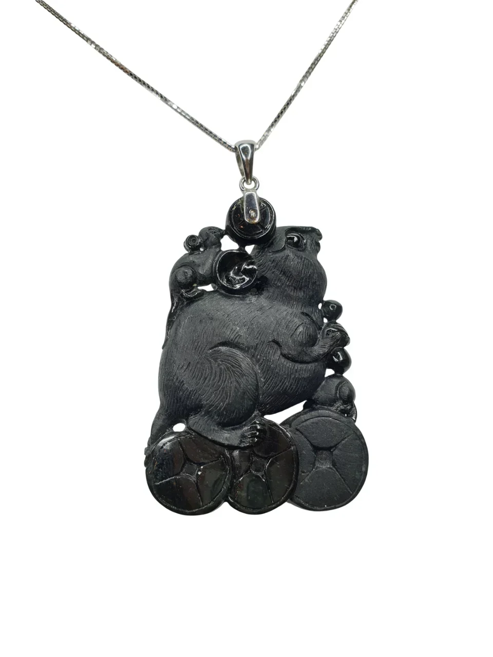 Black Money Rat Jadeite Jade Pendant