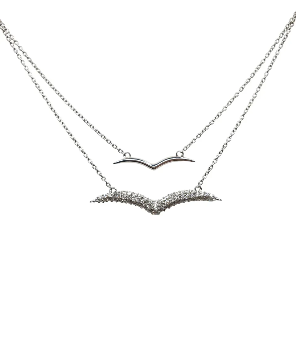18K White Gold Open Wings Diamond Necklace