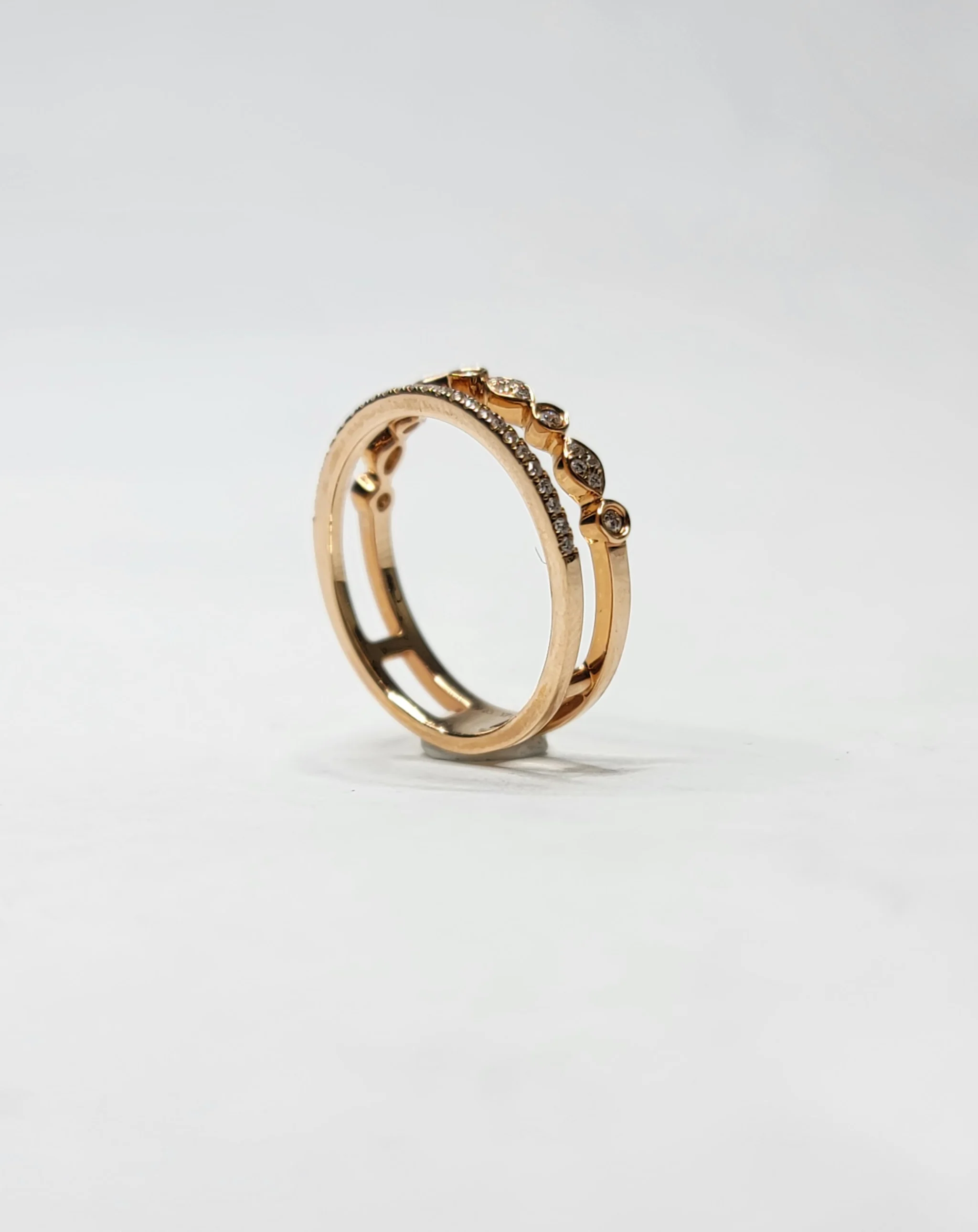 14K Rose Gold 2 Row Stack Natural Diamond Ring