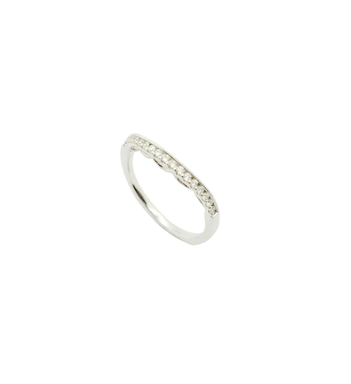 18K White Gold Tiny Dip with Milgrain Natural Diamond Ring