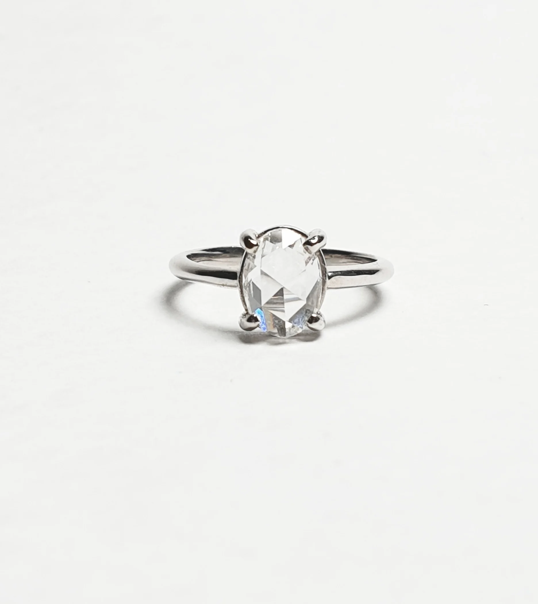 18K White Gold Rose Cut Natural Diamond Ring