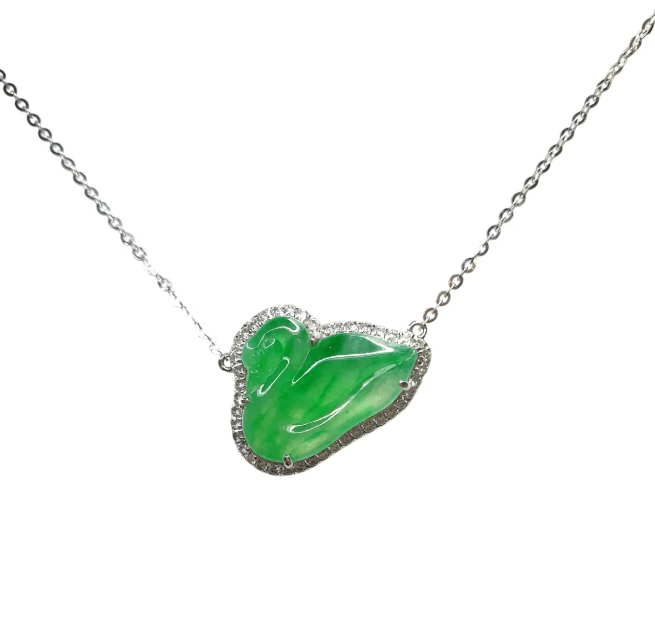 18K White Gold Jadeite Jade Swan Necklace