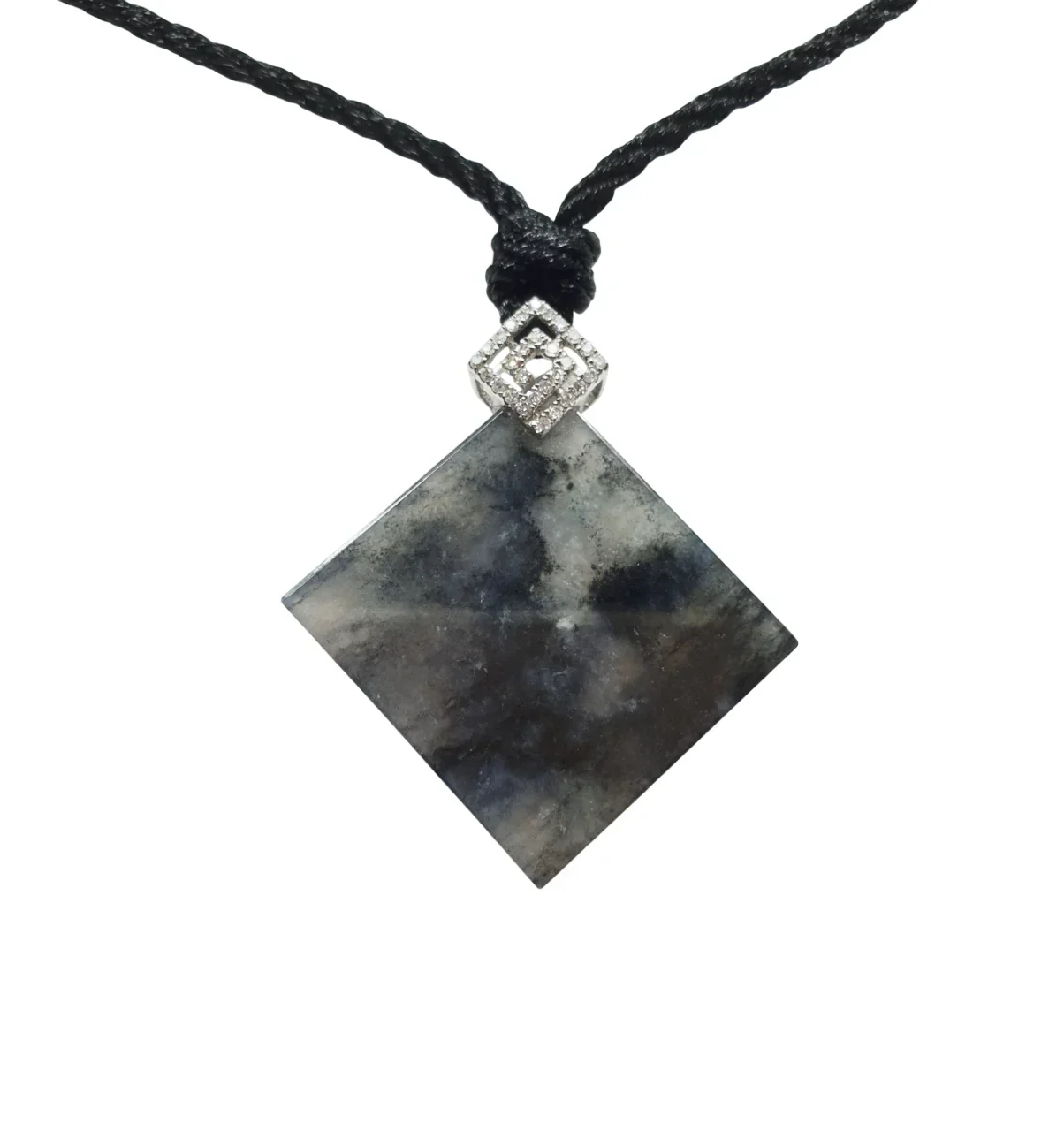 18K White Gold Icy Black Square Jadeite Jade Pendant