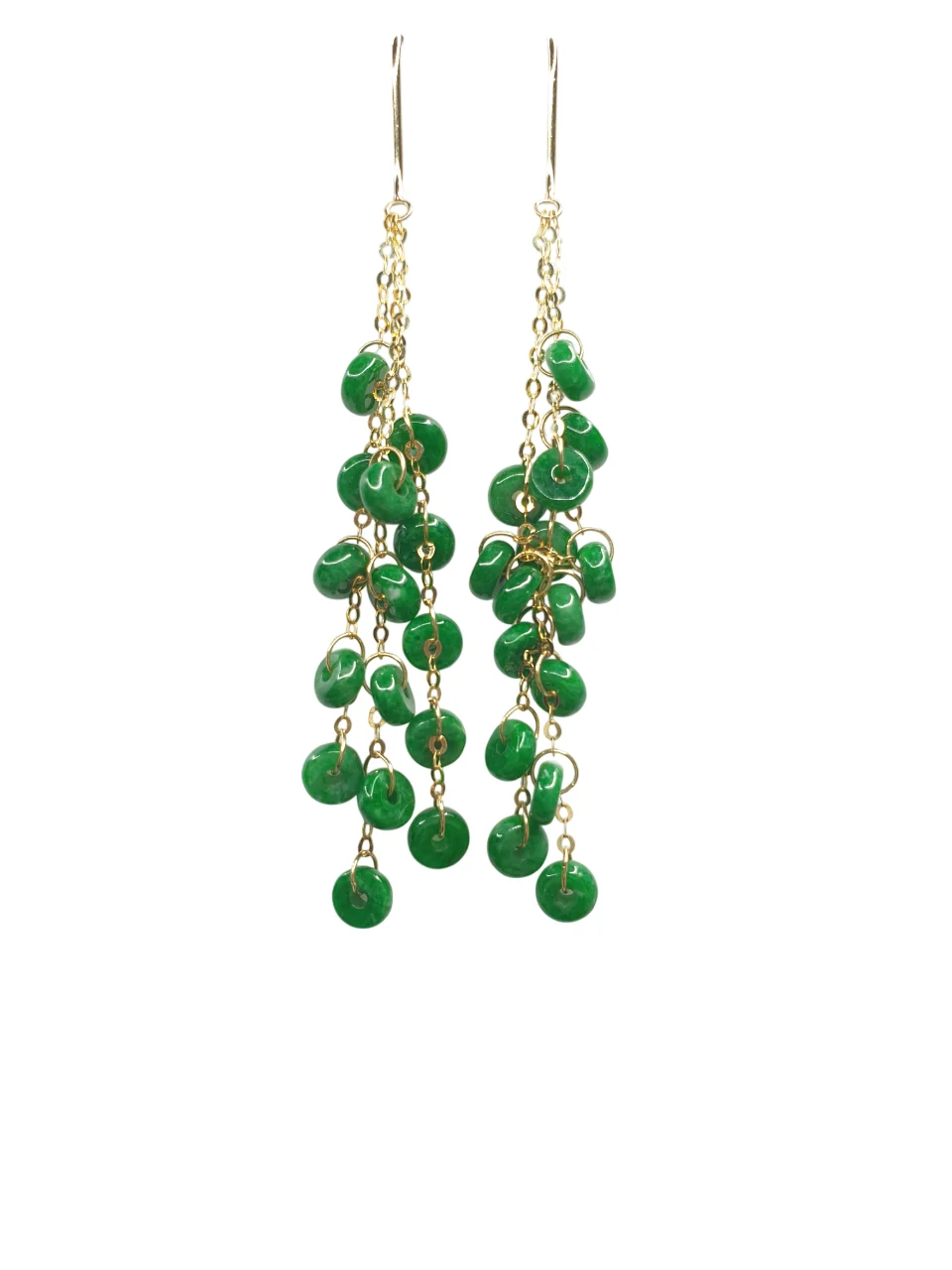 18k Yellow Gold Green Jadeite Jade Chandelier Earrings