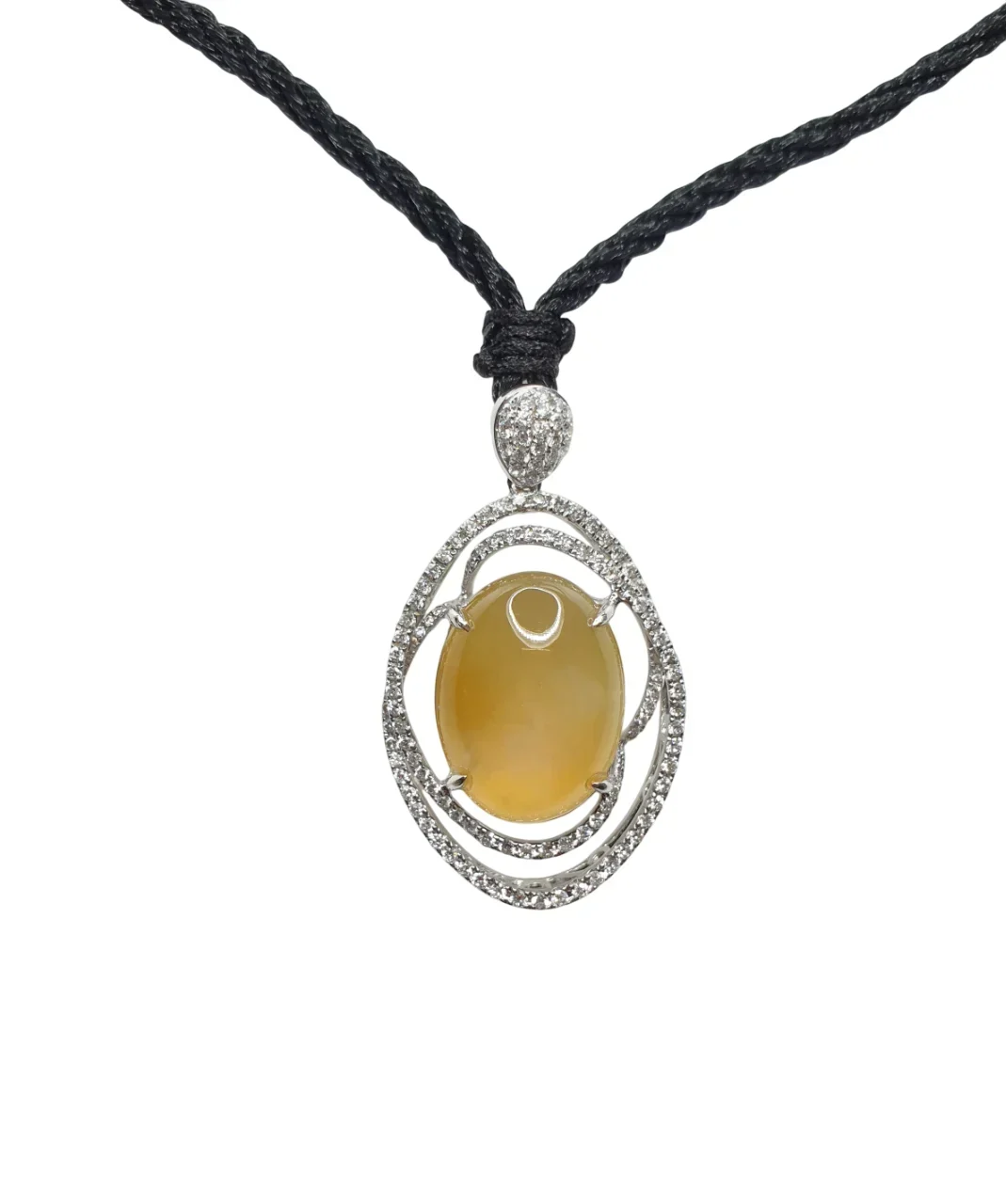 18K White Honey Yellow Jadeite Jade Cabochon Diamond Pendant