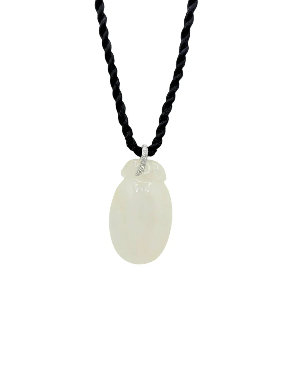 18k White Gold Icy Jadeite Jade Papaya with Diamond Pendant