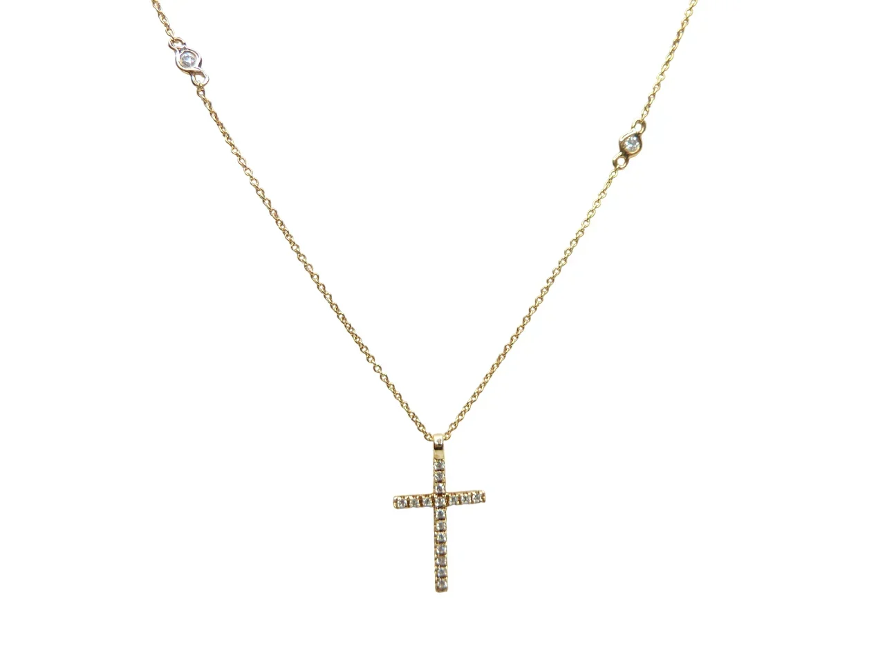 18K Rose Gold Diamond Cross Necklace (Small)