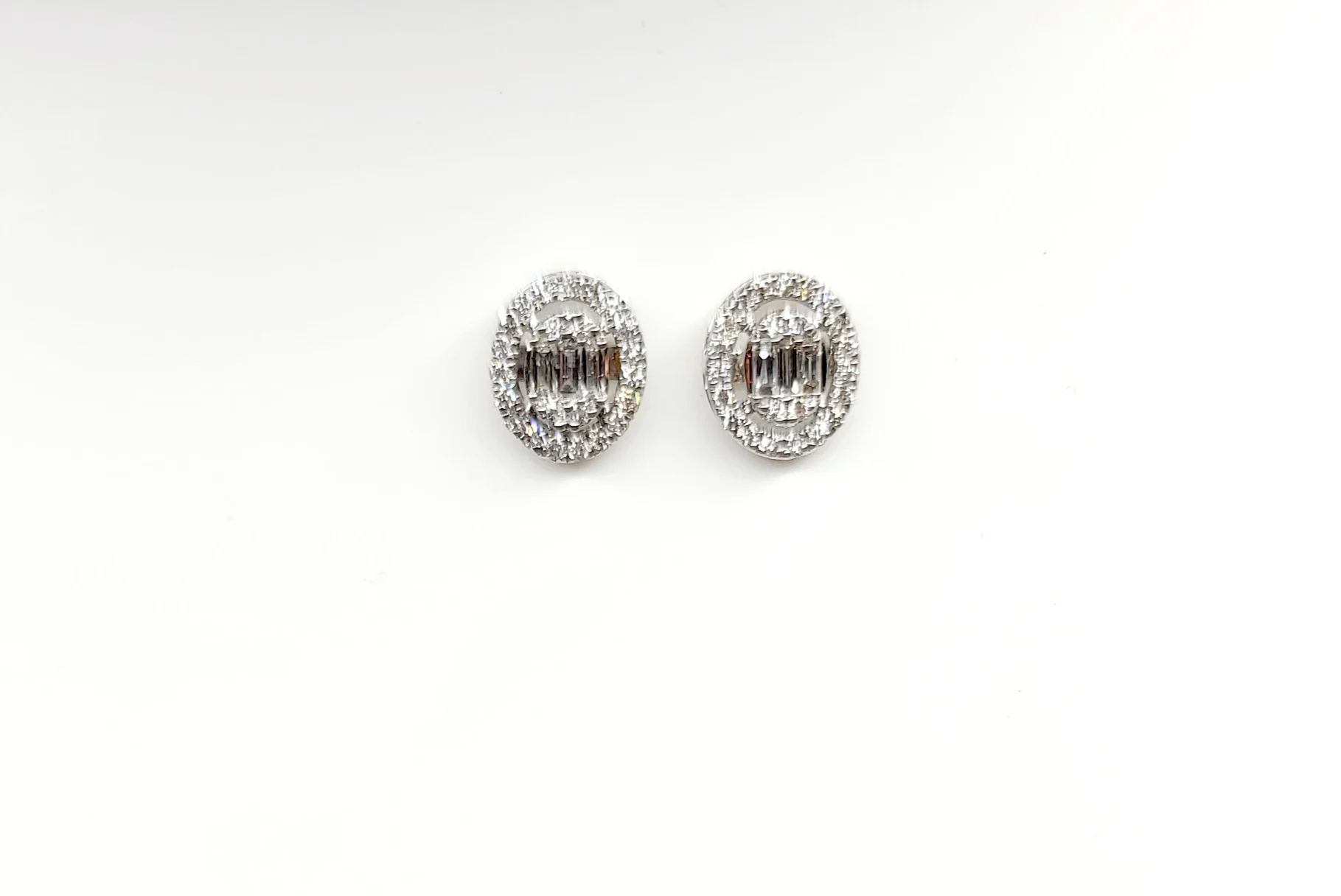 18K White Gold Illusion Emerald Shape with Halo Diamond Earrings