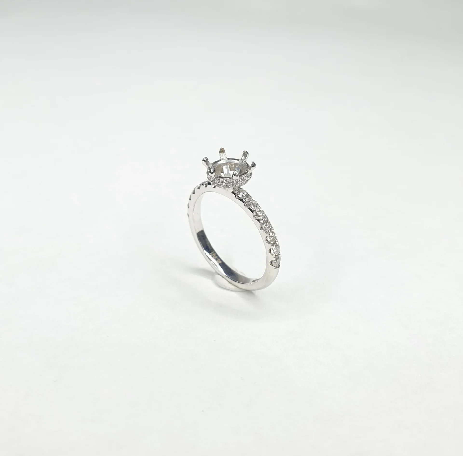 18K White Gold 6 Prong Hidden Halo Pave Natural Diamond Setting