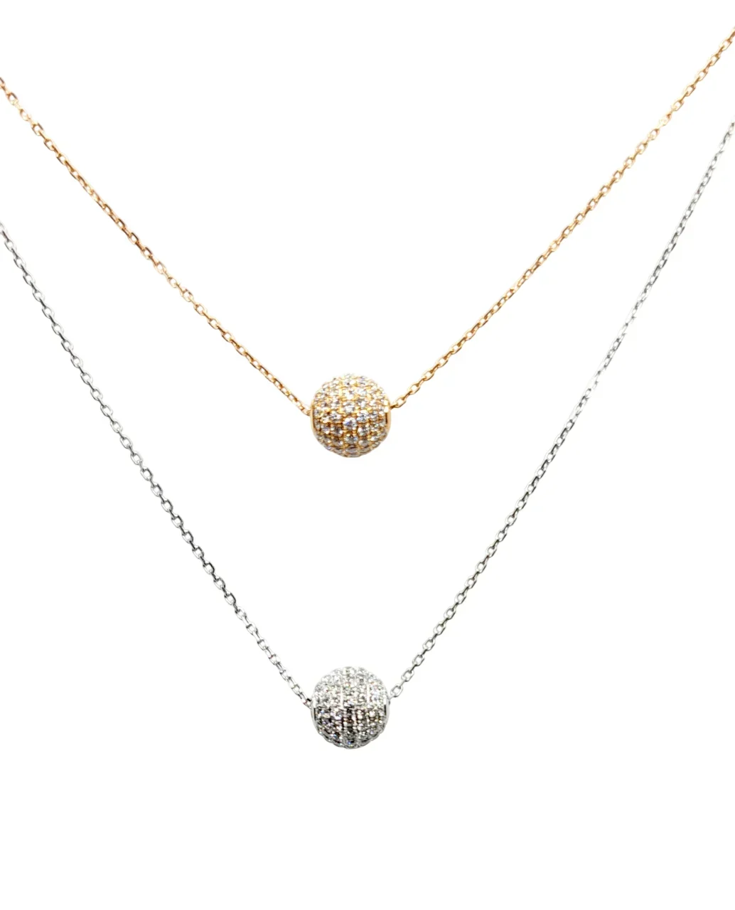 18K Gold Pave Diamond Ball Necklace