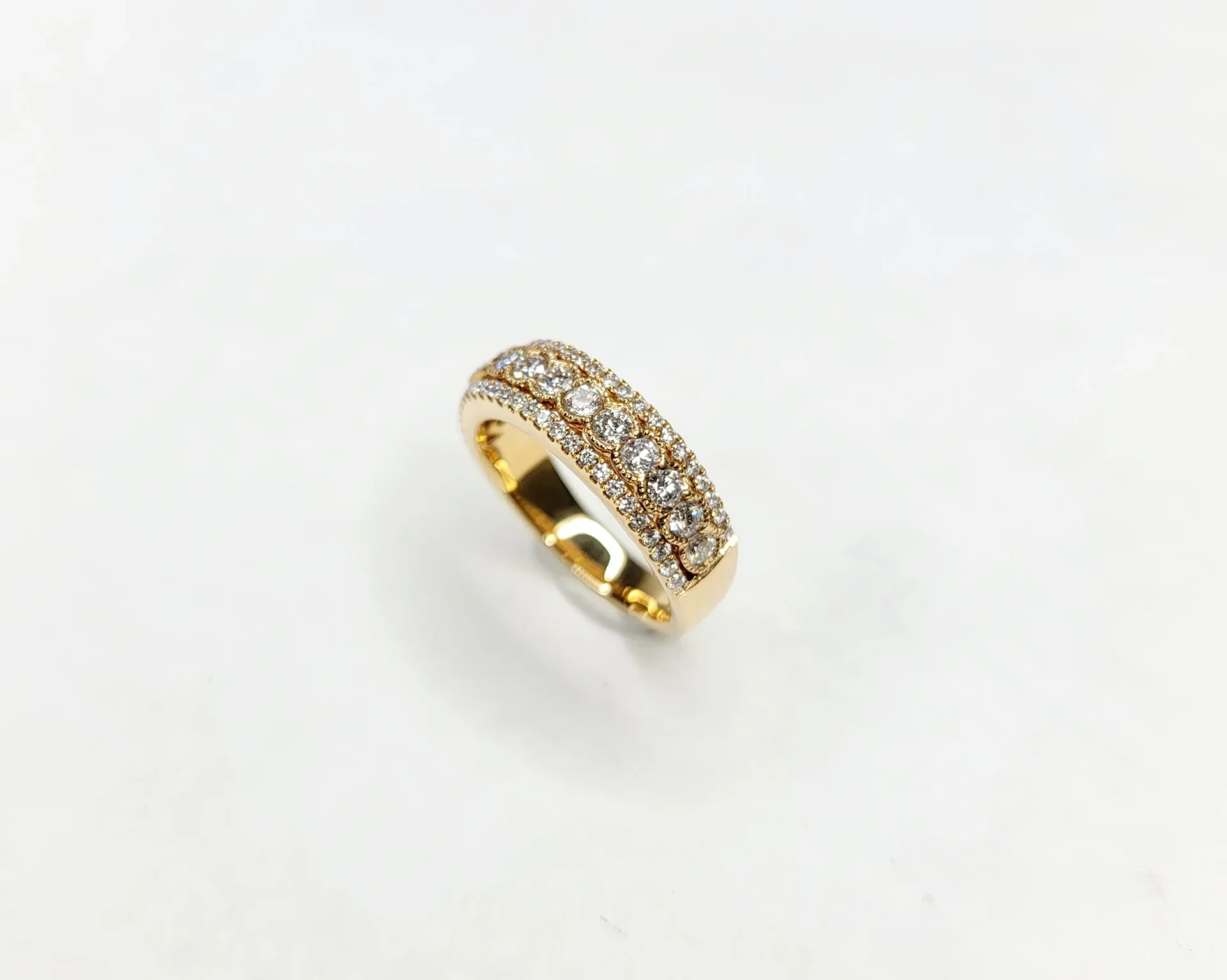 18K Rose Gold Three Row Fancy Natural Diamond Ring