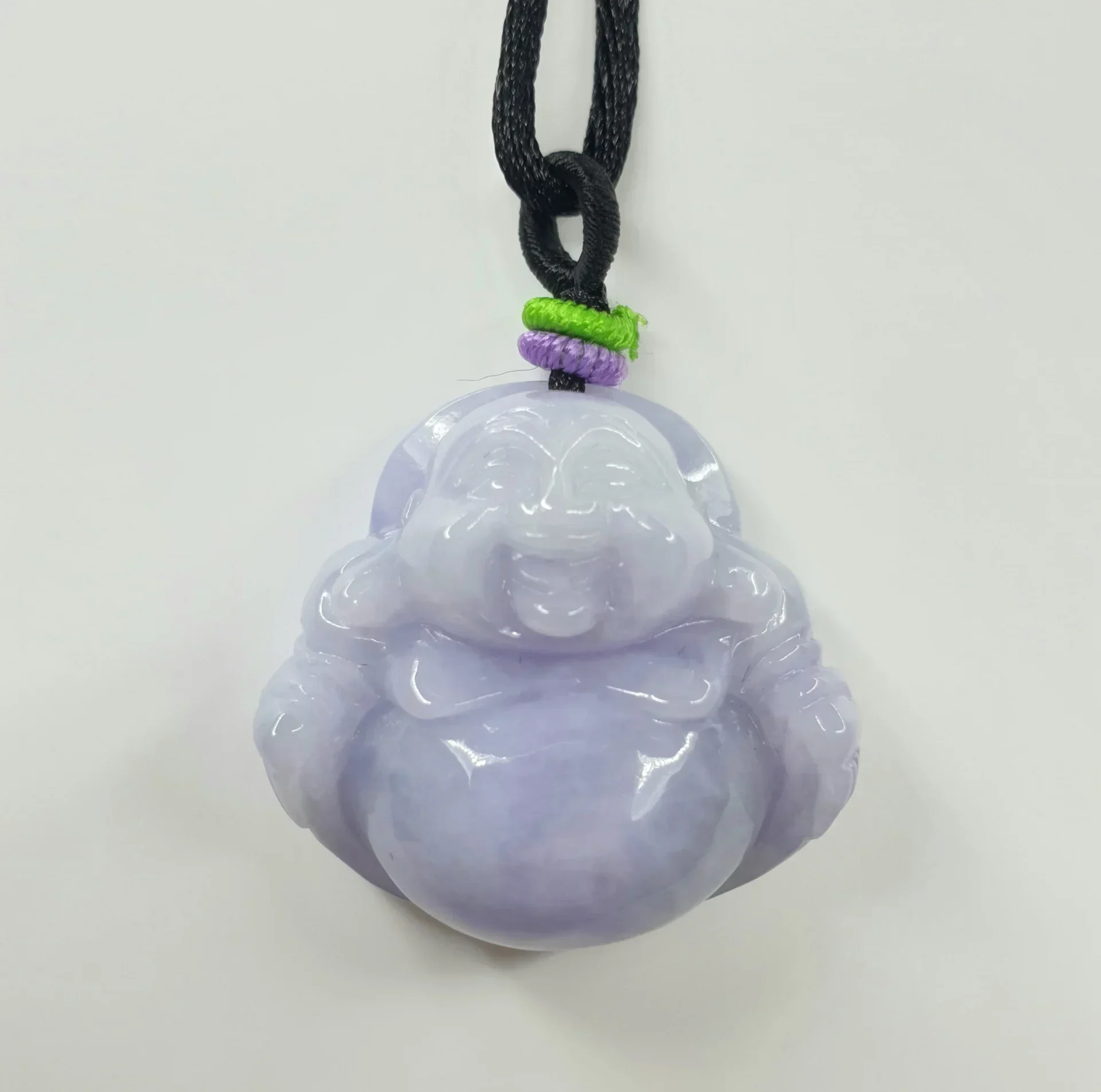 Lavender Laughing Buddha Jadeite Jade Pendant (Thick)
