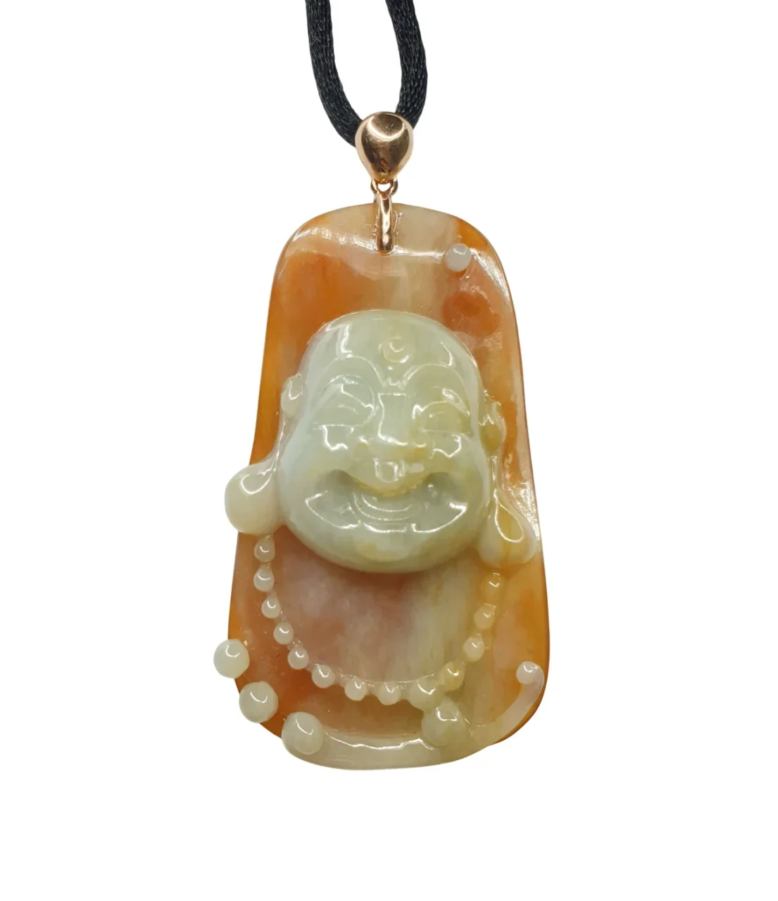 18k Rose Gold Icy Yellow Two-Tone Laughing Buddha Jadeite Jade Pendant