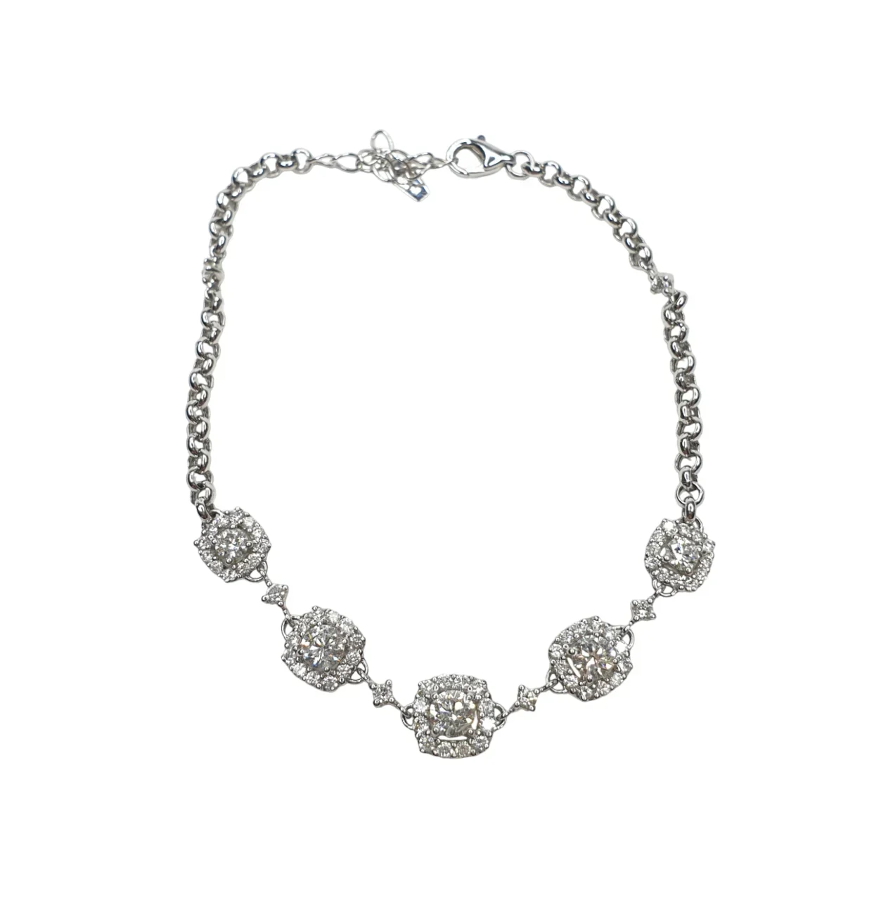 18K White Gold Ascending Diamond Bracelet with Cushion Halo (19pts)