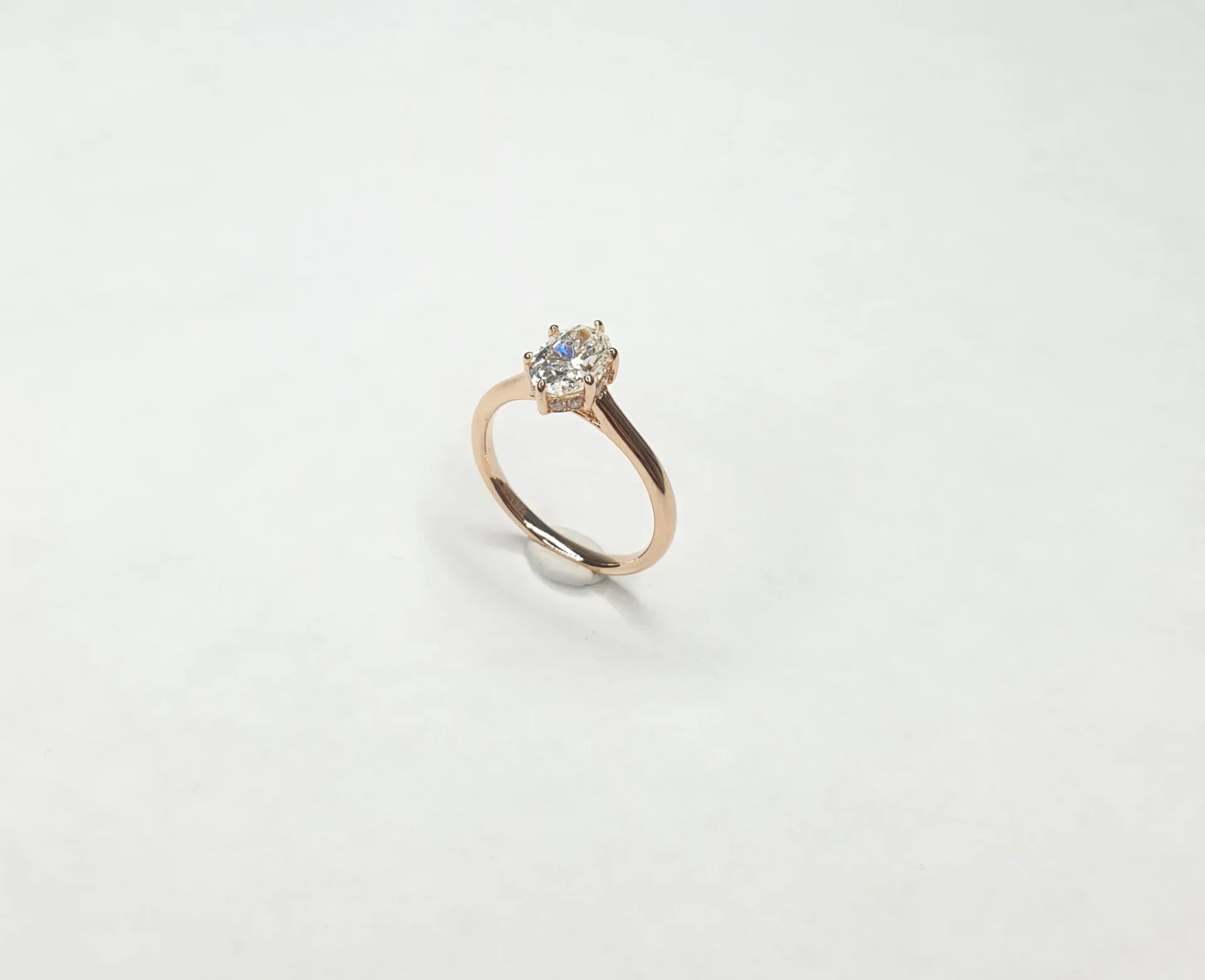 18K Rose Gold Oval Shape Natural Diamond Ring with Hidden Halo