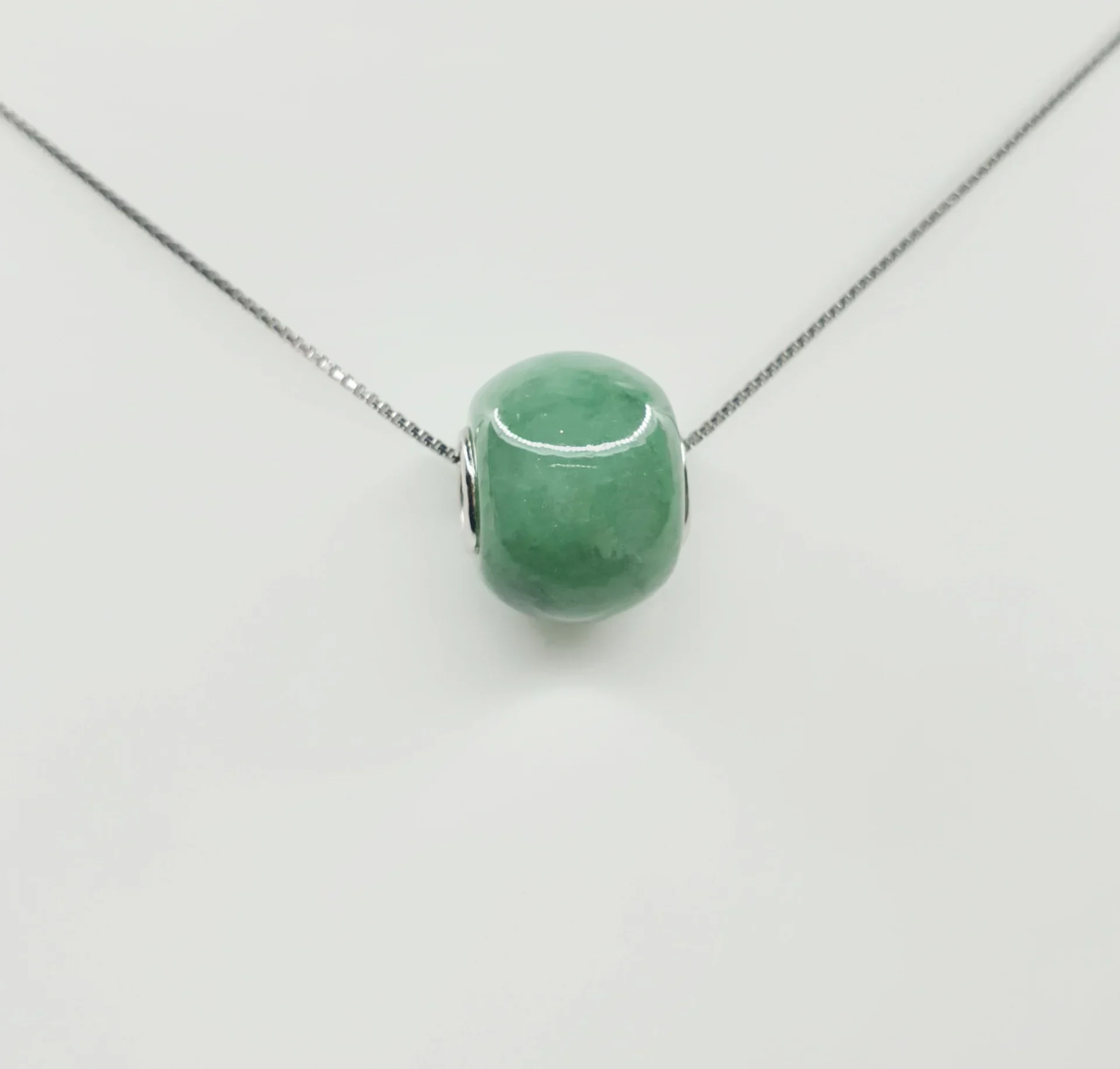 Silver Icy Green Barrel Jadeite Jade Pendant