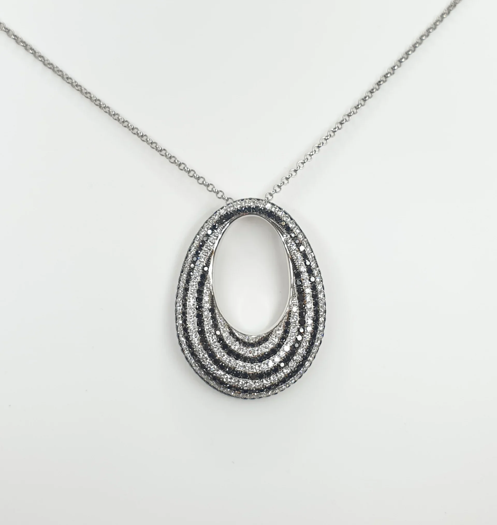 18K White Gold Black & White Diamond Fancy Pave Pendant